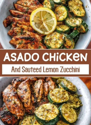 Delicious easy Asado Chicken with lemon zucchini sauté on a plate