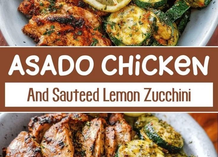 Delicious easy Asado Chicken with lemon zucchini sauté on a plate