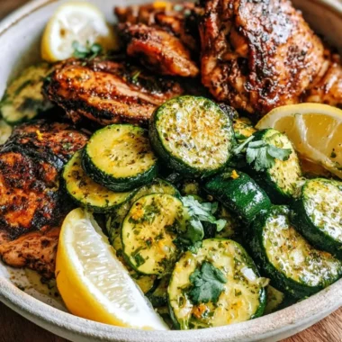 Delicious Asado Chicken served with sautéed lemon zucchini.
