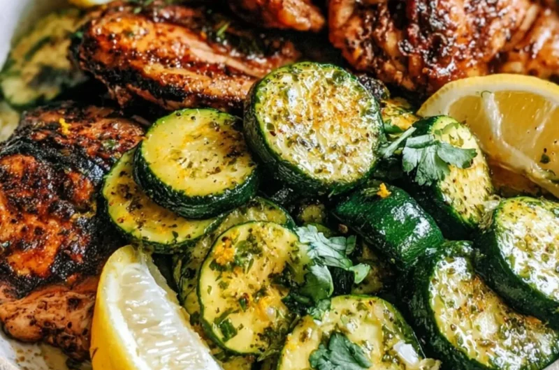 Delicious Asado Chicken served with sautéed lemon zucchini.