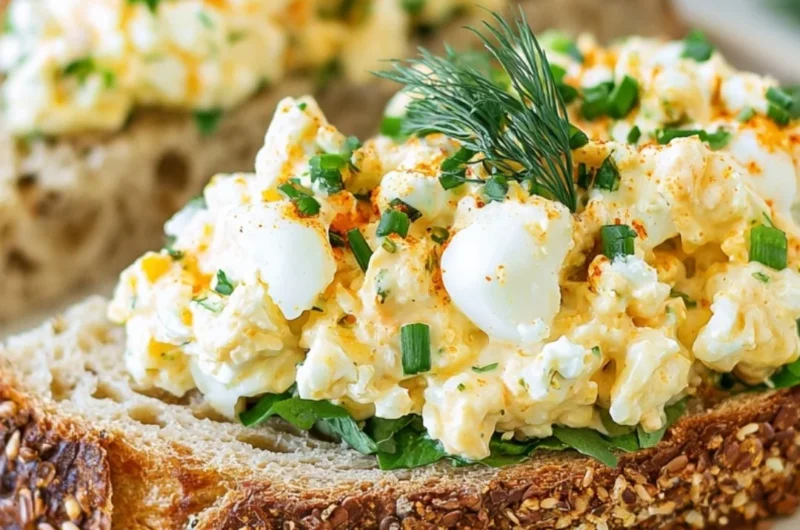 Delicious egg salad with dill served in a bowl, perfect for lunch or snacks