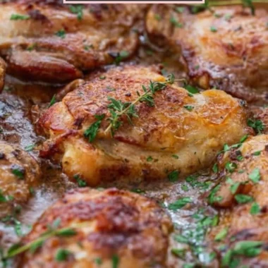 Delicious plate of French Mustard Chicken with herbs and spices
