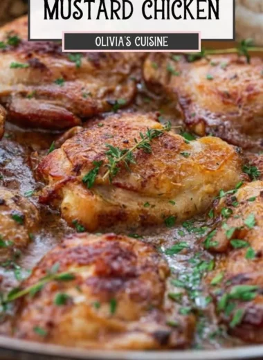 Delicious plate of French Mustard Chicken with herbs and spices