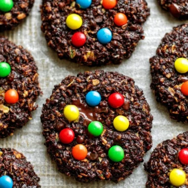 Healthy flourless chocolate monster cookies on a plate