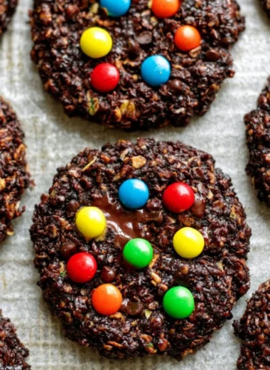 Healthy flourless chocolate monster cookies on a plate