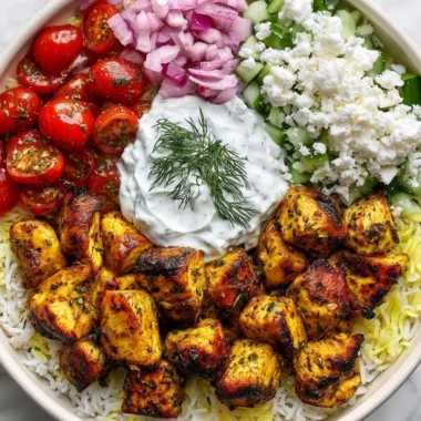High Protein Mediterranean Lemon-Dill Chicken Bowl with fresh ingredients