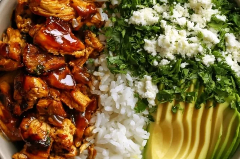 Honey Lime Chicken served with Avocado Rice in a colorful bowl