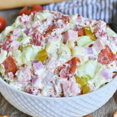 Delicious Italian Hoagie Dip served in a bowl with fresh ingredients
