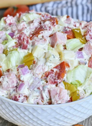 Delicious Italian Hoagie Dip served in a bowl with fresh ingredients