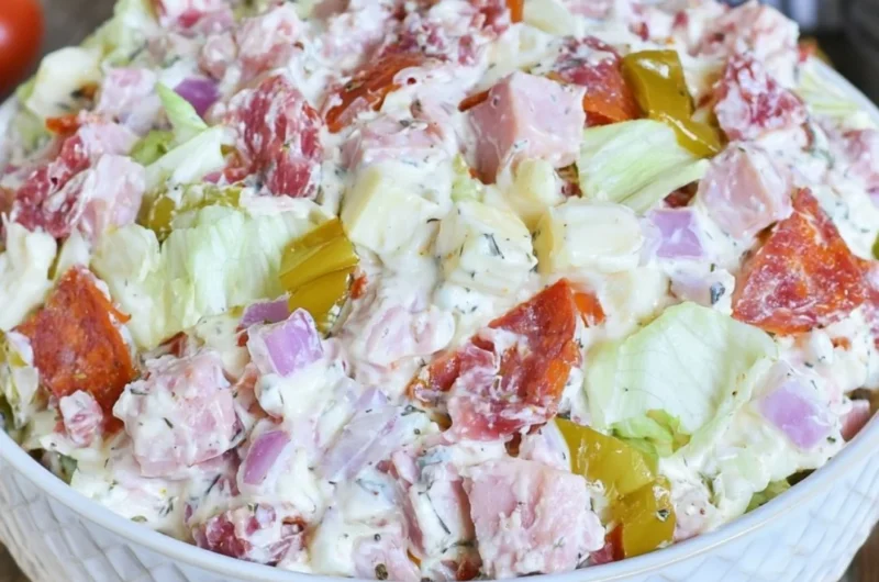Delicious Italian Hoagie Dip served in a bowl with fresh ingredients