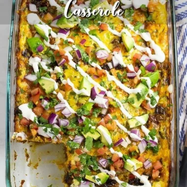 Delicious Mexican breakfast casserole with eggs and spices