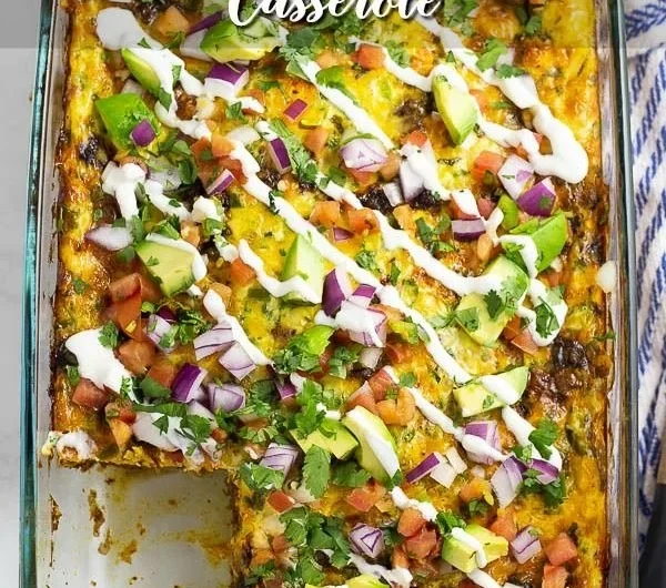 Delicious Mexican breakfast casserole with eggs and spices