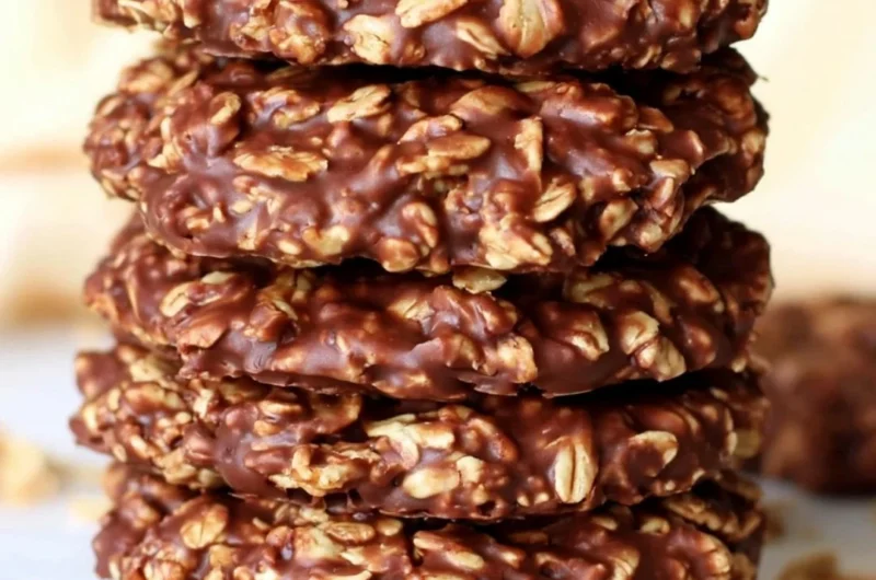 Delicious no-bake chocolate oatmeal cookies on a plate