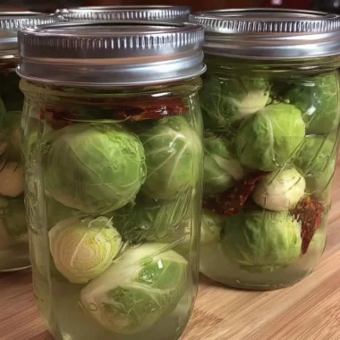 Pickled Brussels sprouts recipe served as Pickled Frog Balls in a jar