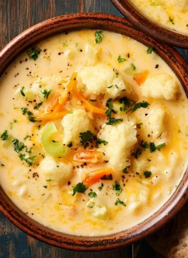 A bowl of delicious homemade soup featuring fresh ingredients