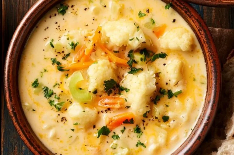 A bowl of delicious homemade soup featuring fresh ingredients
