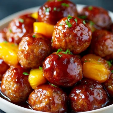 Slow cooker teriyaki meatballs served in a bowl with sesame seeds and green onions