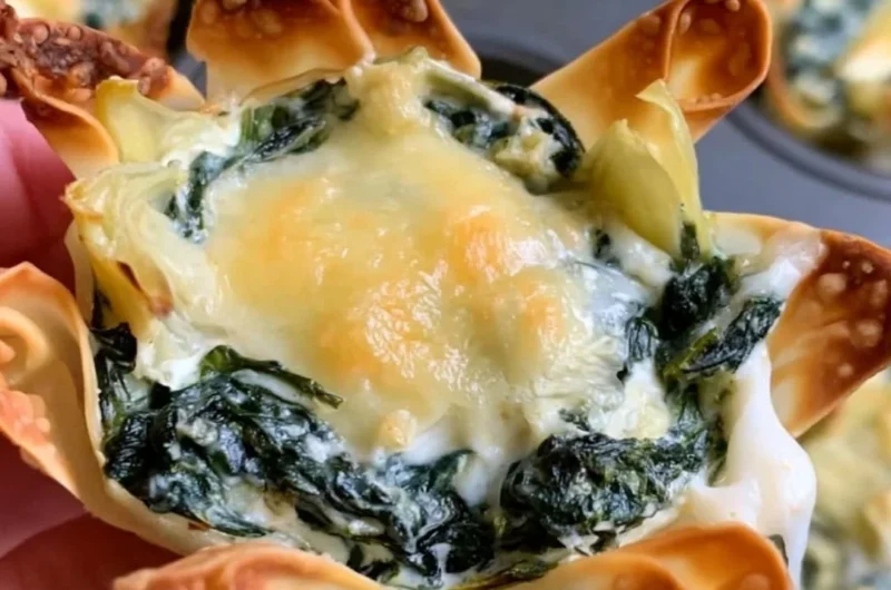 Spinach and Artichoke Wonton Cups served on a platter, perfect appetizer