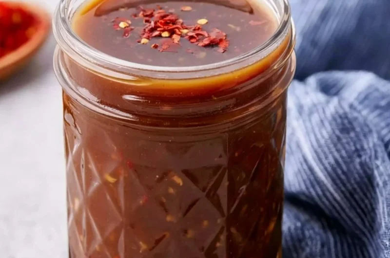 A bowl of homemade stir fry sauce suitable for various healthy recipes.