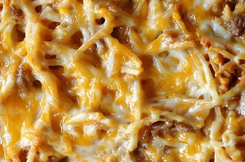Delicious Taco Hashbrown Casserole cooked in a slow cooker