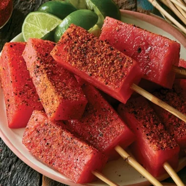 Tequila-Spiced Melon Skewers with vibrant fruit and tequila seasoning