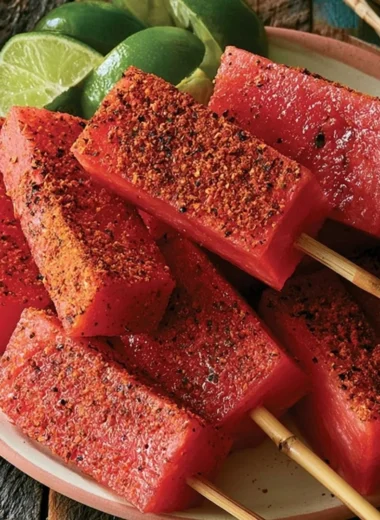 Tequila-Spiced Melon Skewers with vibrant fruit and tequila seasoning