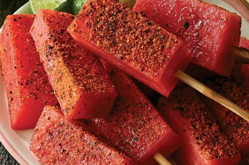 Tequila-Spiced Melon Skewers with vibrant fruit and tequila seasoning