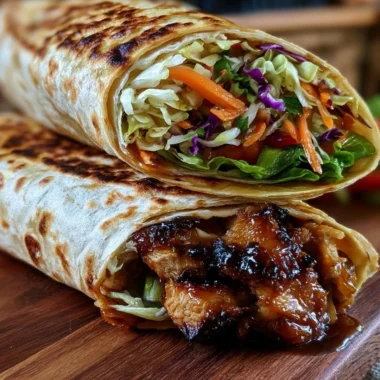 Teriyaki chicken wrap with vibrant vegetables and savory sauce