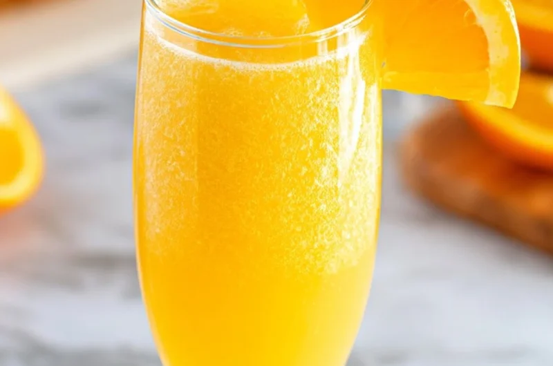 Refreshing non-alcoholic mimosa served in a glass with citrus fruits