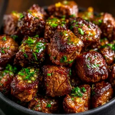 Delicious cozy garlic butter steak bites served on a plate