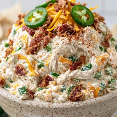 Delicious jalapeño popper chicken salad in a bowl