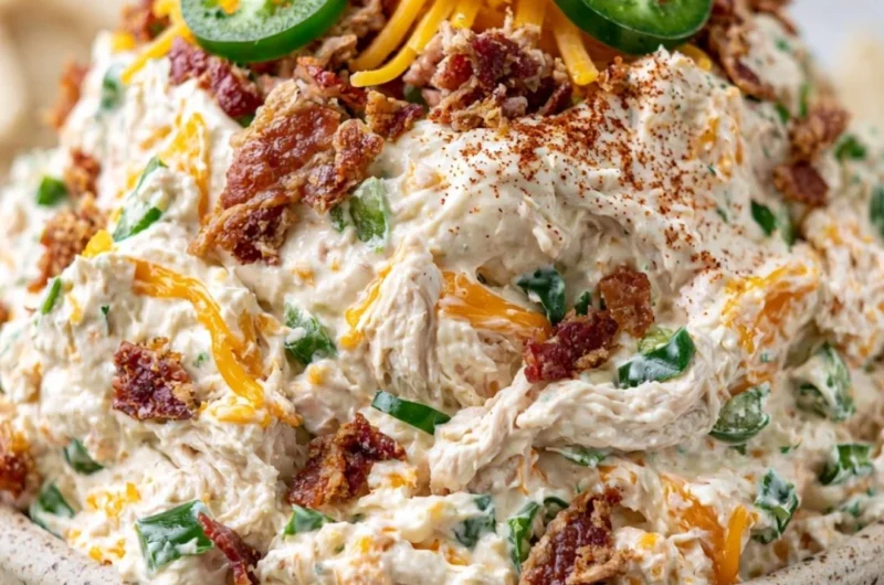 Delicious jalapeño popper chicken salad in a bowl