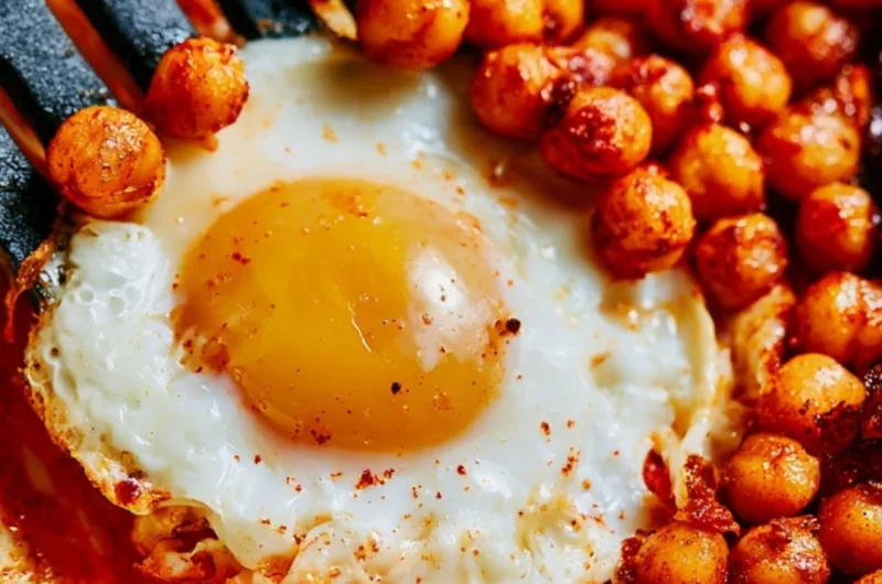 Cozy chickpea fried eggs served on a plate for a warm dinner.