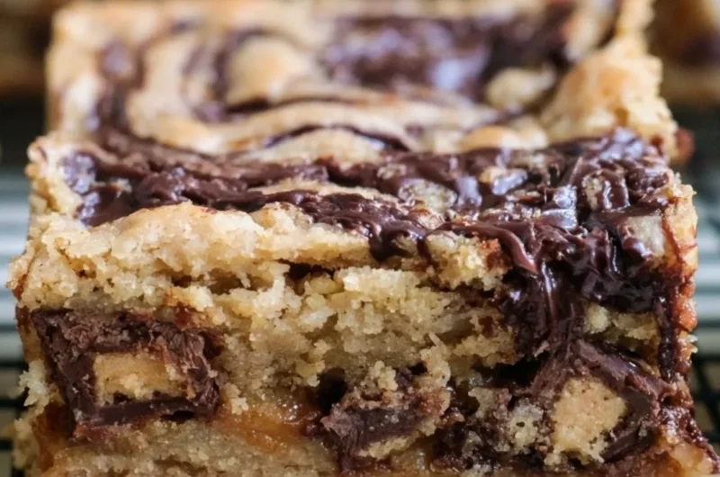 Delicious Moose Tracks Cookie Bars with chocolate and peanut butter toppings