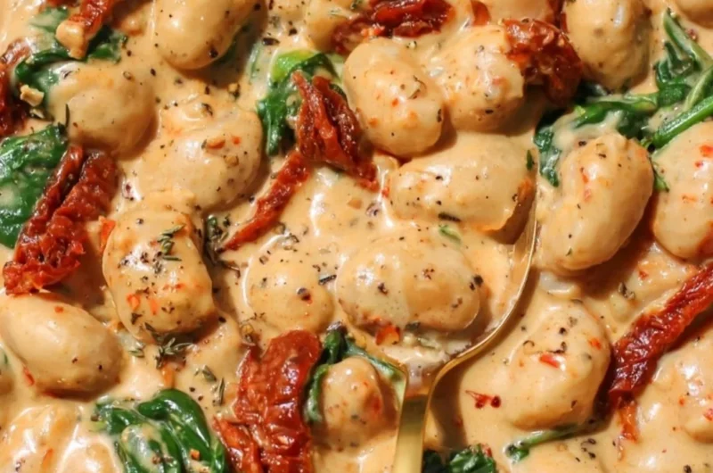 Creamy one pot sundried tomato white beans dish, also known as 'Marry Me' white beans