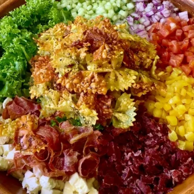 Crispy Italian Pasta Salad with colorful vegetables and dressing
