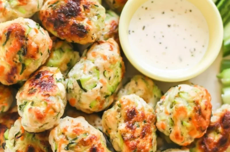 Plate of kid-friendly veggie chicken nuggets with vegetables side